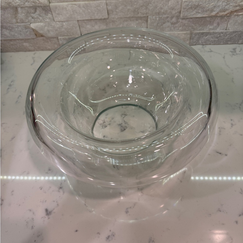 Mid Century Modern Clear Glass Hollow Double Wall Display Bowl Table Decoration